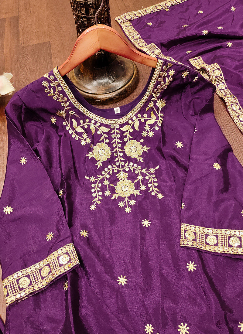 Chinon Violet Festival Wear Sequin Embroidery Work Readymade Plazzo Suit 386159