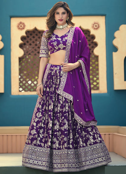 Dola Silk Jacquard Violet Festival Wear Zari Work Lehenga Choli 388300