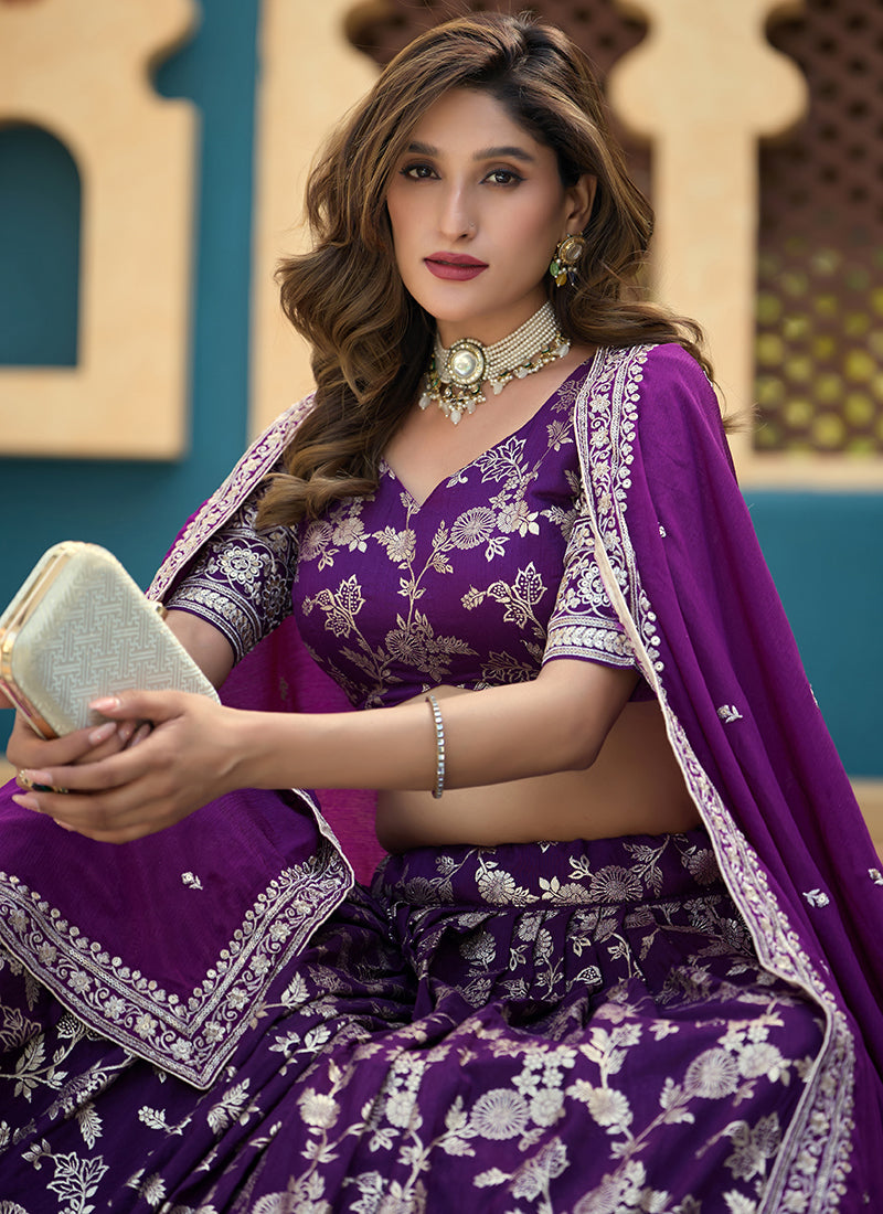 Dola Silk Jacquard Violet Festival Wear Zari Work Lehenga Choli 388300