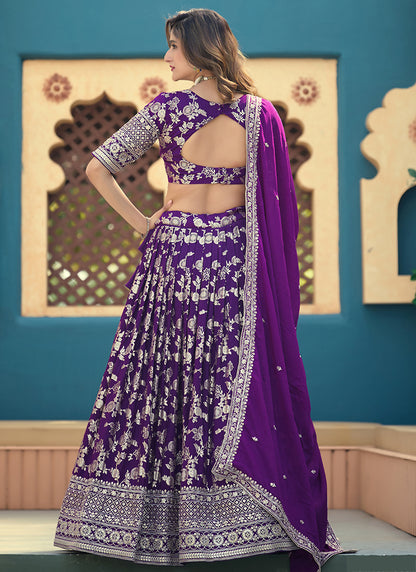 Dola Silk Jacquard Violet Festival Wear Zari Work Lehenga Choli 388300