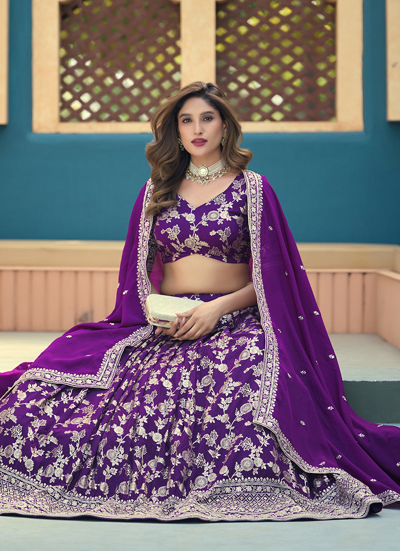 Dola Silk Jacquard Violet Festival Wear Zari Work Lehenga Choli 388300