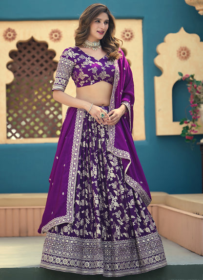 Dola Silk Jacquard Violet Festival Wear Zari Work Lehenga Choli 388300