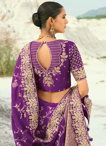 Dola Viscose Violet Wedding Wear Heavy Work Wedding Saree 386455