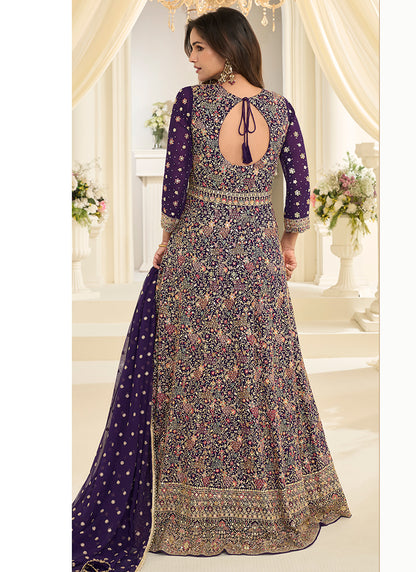 Violet Georgette Embroidery Work Wedding Wear Readymade Anarkali Suit SW212570
