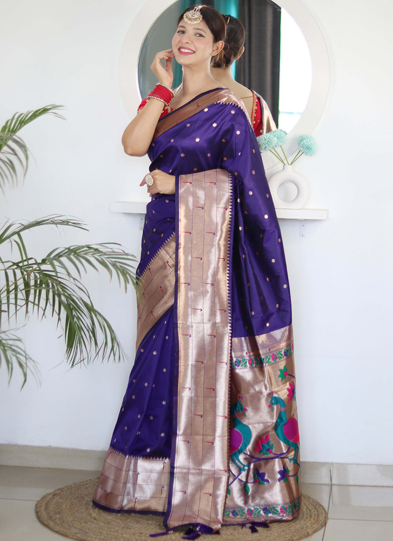 Paithni Silk Violet Saree with Embroidery Work for Party Wear 382465