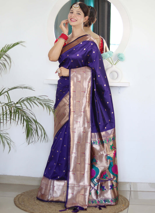Paithni Silk Violet Saree with Embroidery Work for Party Wear 382465