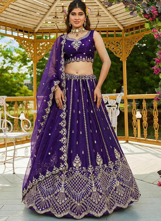 Violet Satin Hand Work Wedding Wear Lehenga Choli SW121118