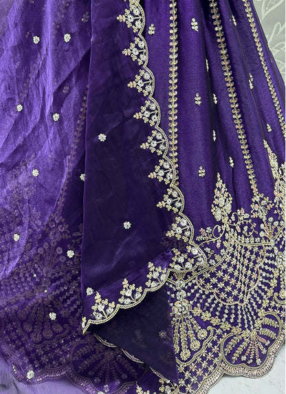 Violet Satin Hand Work Wedding Wear Lehenga Choli SW121118