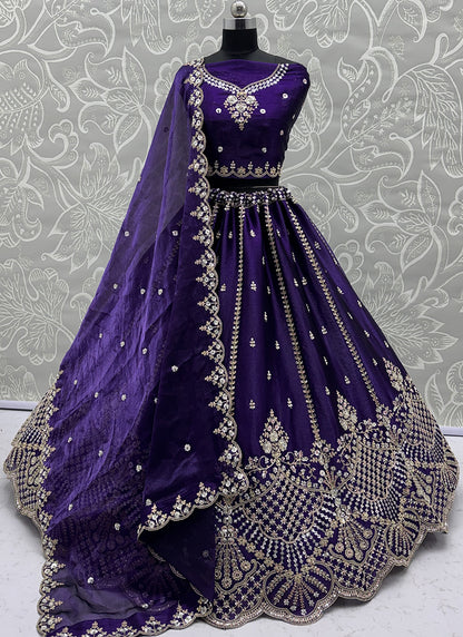 Violet Satin Hand Work Wedding Wear Lehenga Choli SW121118