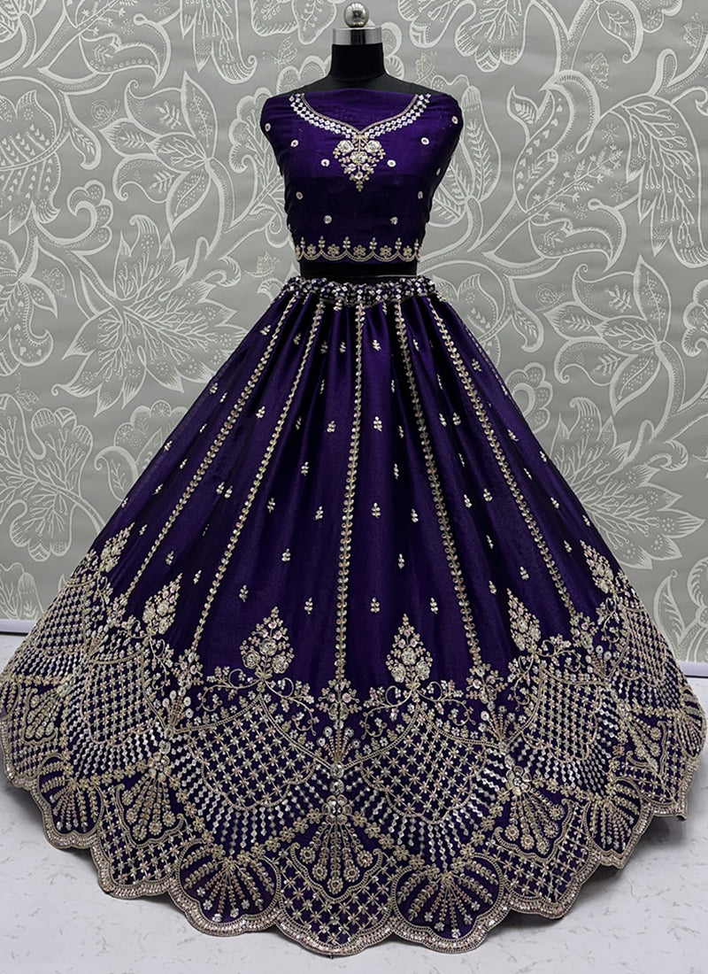 Violet Satin Hand Work Wedding Wear Lehenga Choli SW121118