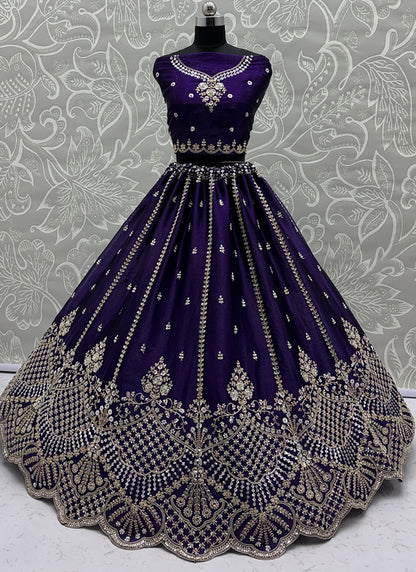 Violet Satin Hand Work Wedding Wear Lehenga Choli SW121118