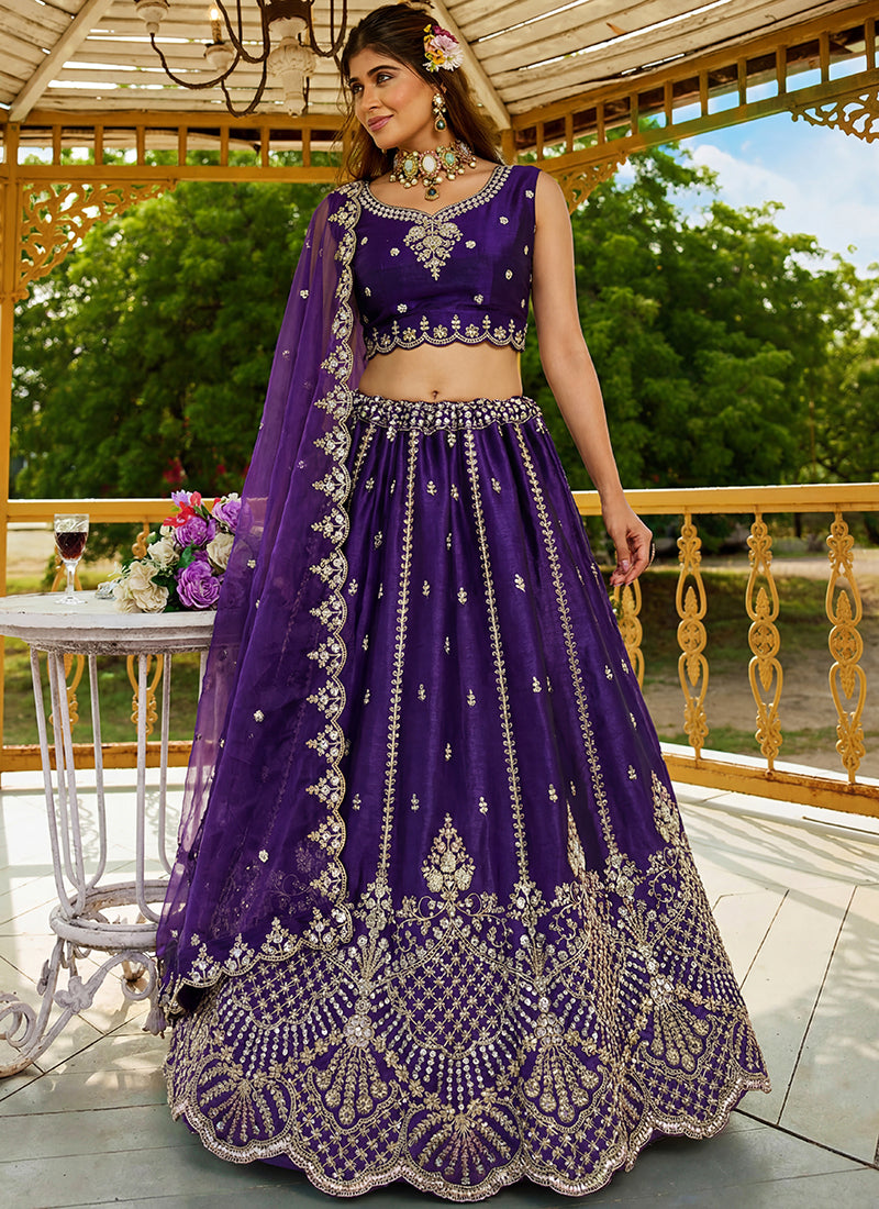 Violet Satin Hand Work Wedding Wear Lehenga Choli SW121118