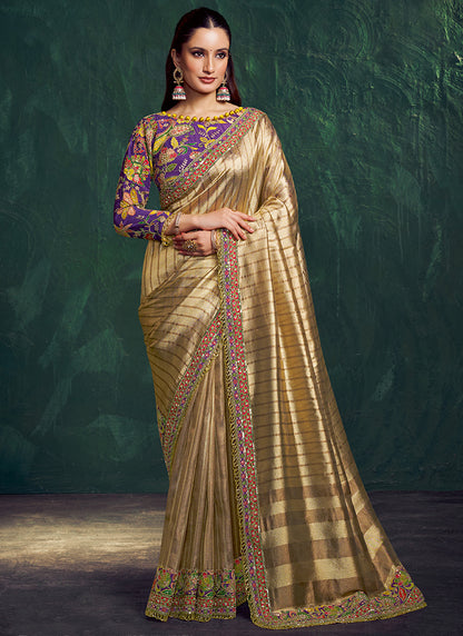 Violet Silk Hand Work Wedding Wear Saree SW692457