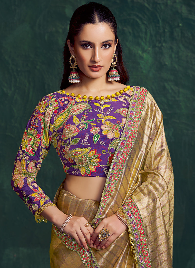 Violet Silk Hand Work Wedding Wear Saree SW692457