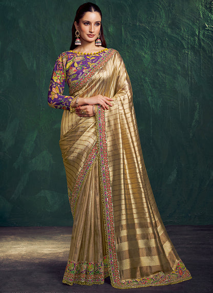 Violet Silk Hand Work Wedding Wear Saree SW692457