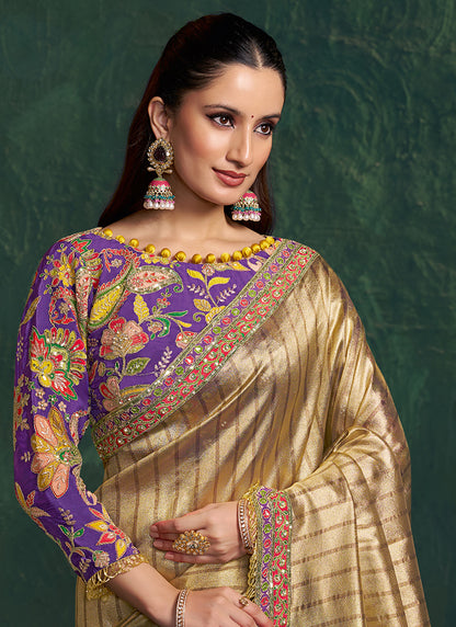 Violet Silk Hand Work Wedding Wear Saree SW692457