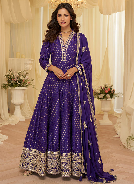 Violet Viscose Sequins Work  Party Wear Readymade Anarkali Suit SW112296