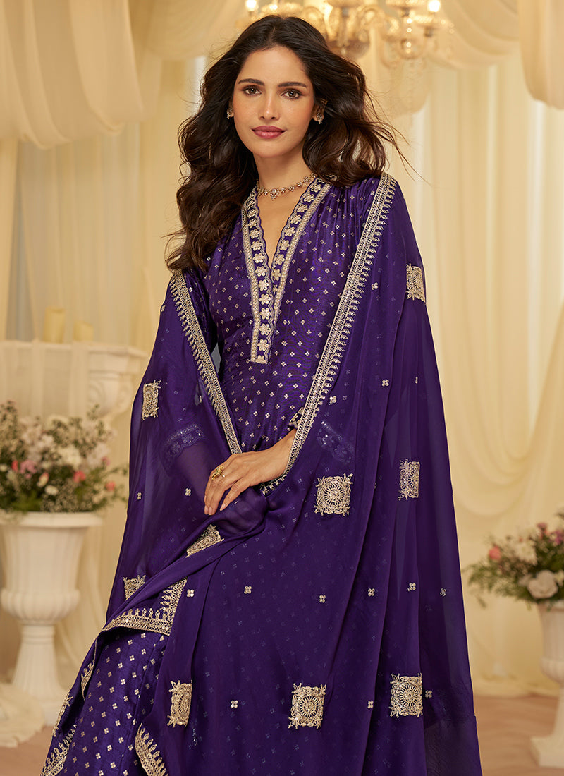 Violet Viscose Sequins Work  Party Wear Readymade Anarkali Suit SW112296