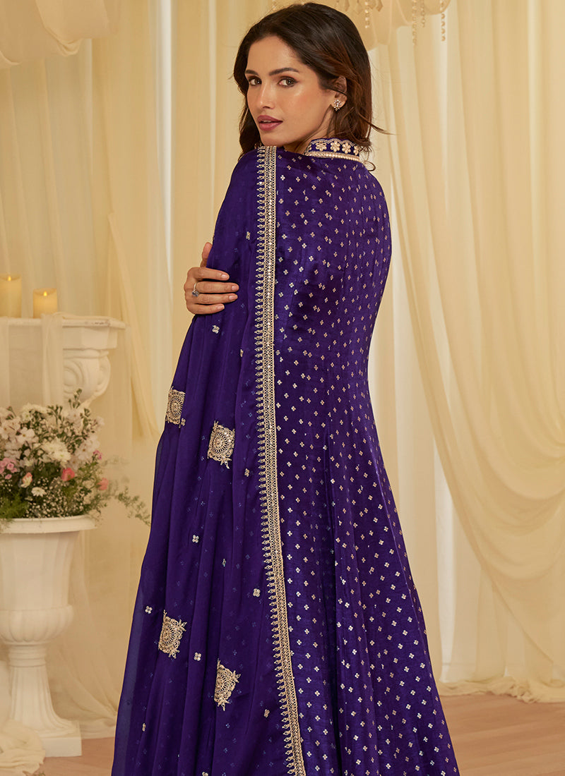 Violet Viscose Sequins Work  Party Wear Readymade Anarkali Suit SW112296