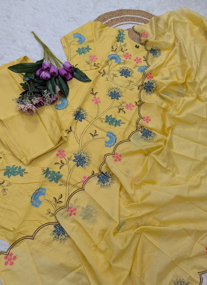 Viscose Light Yellow Festival Wear Embroidery Work Readymade Anarkali Suit 386867