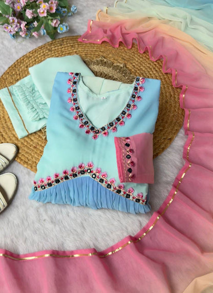 Georgette Multi Color Party Wear Thread Work Readymade Gown 386905