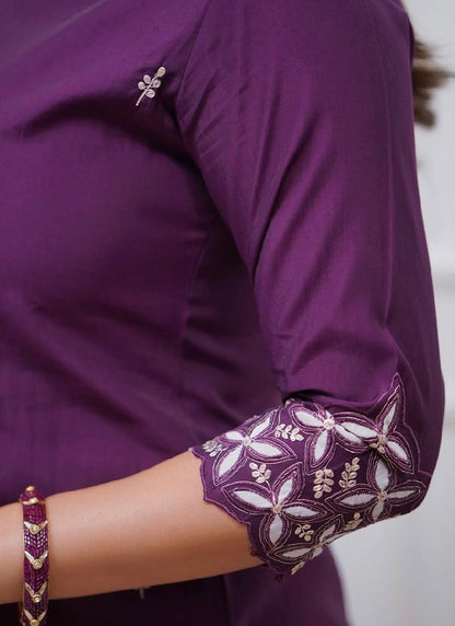 Chanderi Wine Casual Wear Embroidery Work Readymade Salwar Suit 386908