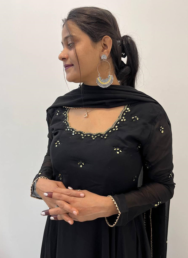 Georgette Black Party Wear Embroidery Work Readymade Gown 387055