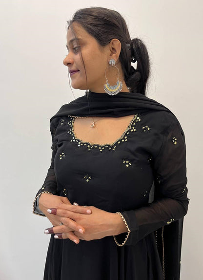 Georgette Black Party Wear Embroidery Work Readymade Gown 387055