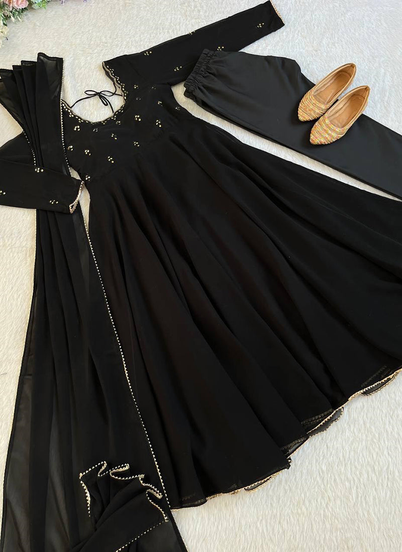 Georgette Black Party Wear Embroidery Work Readymade Gown 387055