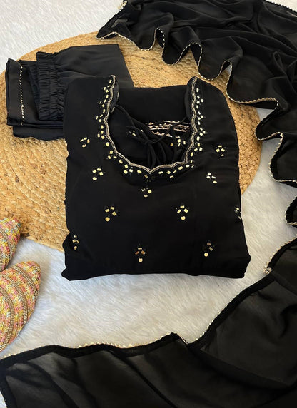 Georgette Black Party Wear Embroidery Work Readymade Gown 387055