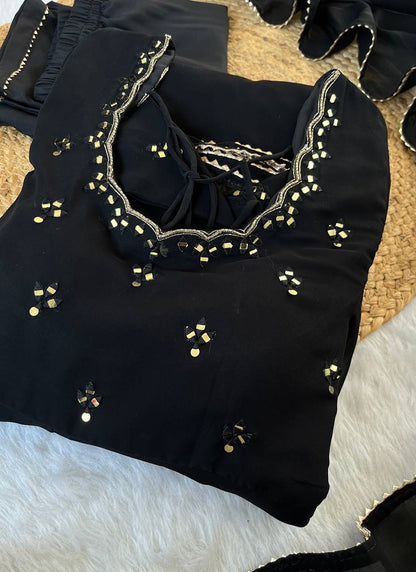 Georgette Black Party Wear Embroidery Work Readymade Gown 387055