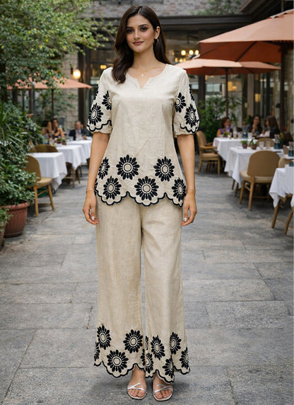 White Cotton Stitch Work Daily Wear Readymade Cord Set SW485160