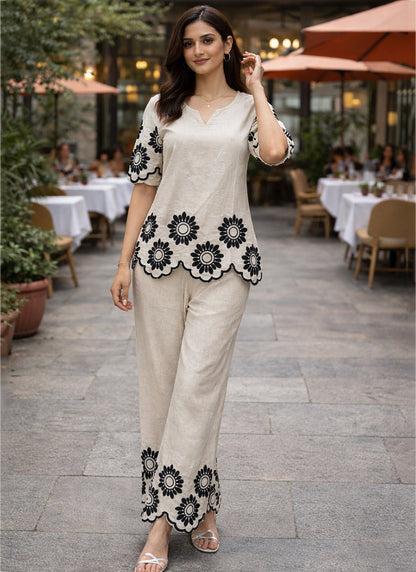 White Cotton Stitch Work Daily Wear Readymade Cord Set SW485160