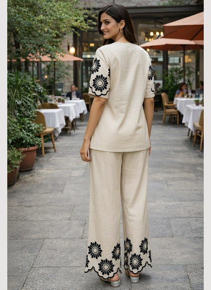 White Cotton Stitch Work Daily Wear Readymade Cord Set SW485160