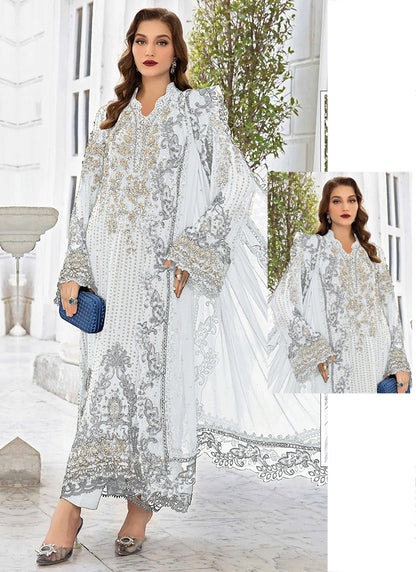 Faux Georgette White Eid Wear Embroidery Work Pakistani Suit 387811