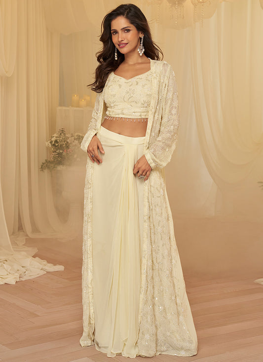 White Georgette Embroidery Work Festival Wear Readymade Plazzo Suit SW837794