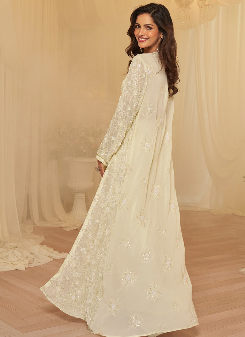 White Georgette Embroidery Work Festival Wear Readymade Plazzo Suit SW837794