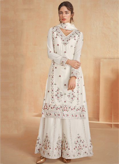 Heavy Chinon White Eid Wear Embroidery Work Pakistani Suit 387293