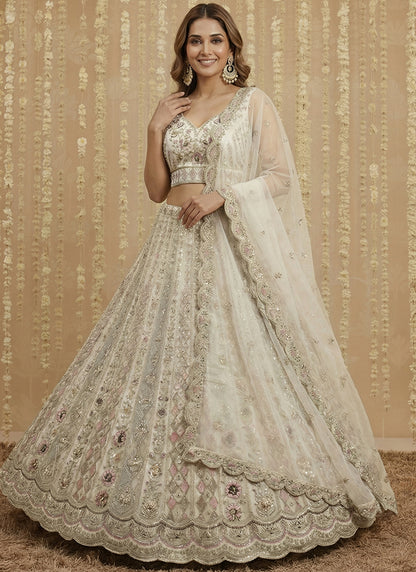 White Net Embroidery Work Bridal Wear Lehenga Choli SW540047