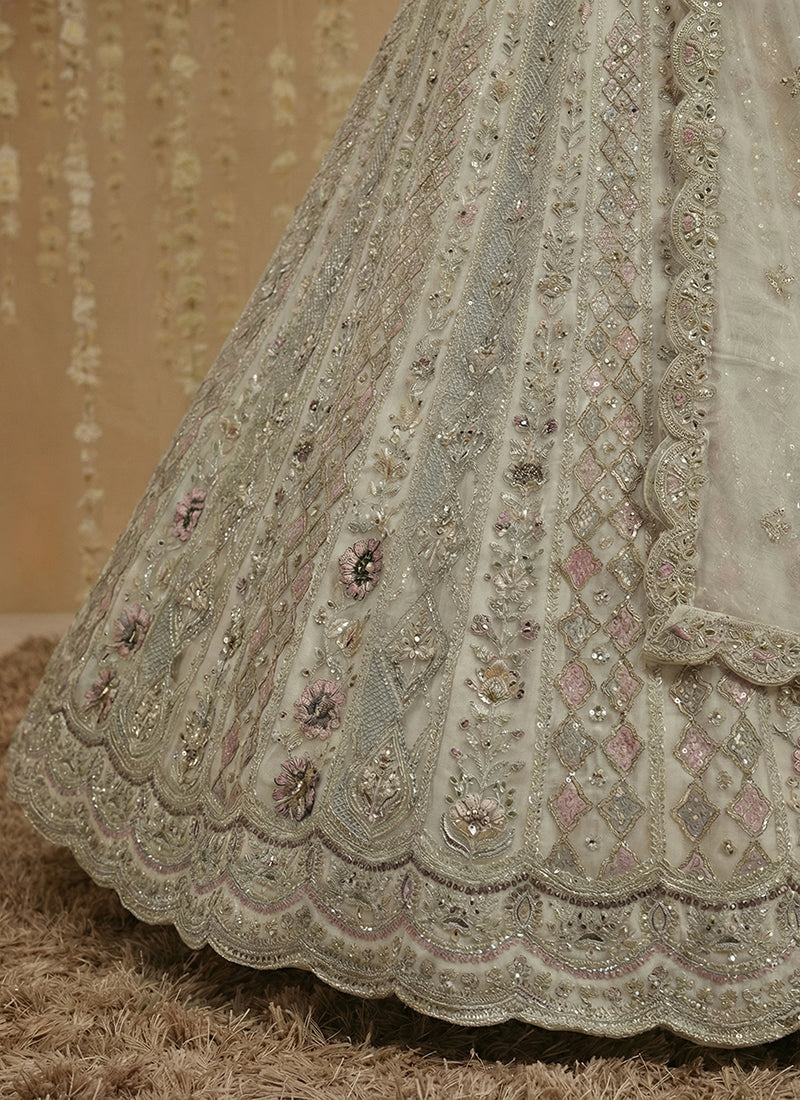 White Net Embroidery Work Bridal Wear Lehenga Choli SW540047