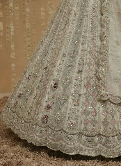 White Net Embroidery Work Bridal Wear Lehenga Choli SW540047