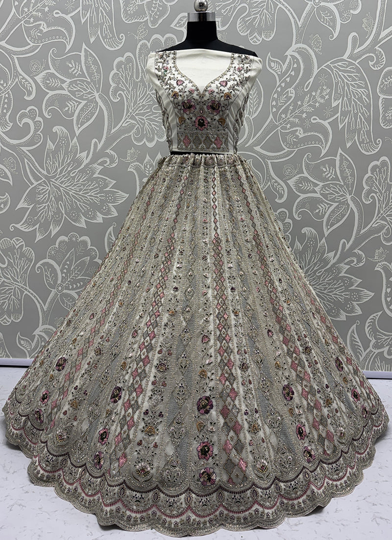 White Net Embroidery Work Bridal Wear Lehenga Choli SW540047