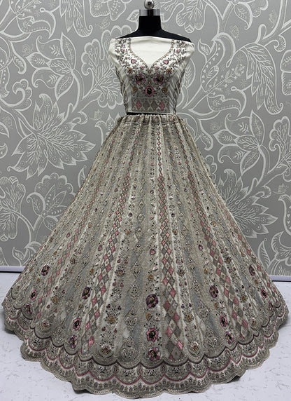 White Net Embroidery Work Bridal Wear Lehenga Choli SW540047