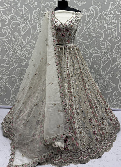 White Net Embroidery Work Bridal Wear Lehenga Choli SW540047