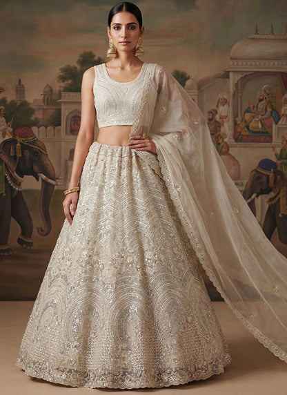 White Net Sequins Work Bridal Wear Lehenga Choli SW377885