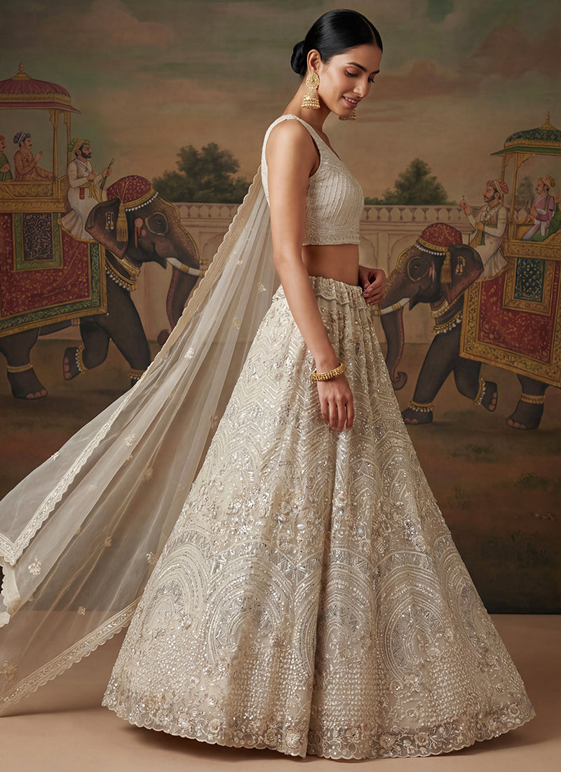 White Net Sequins Work Bridal Wear Lehenga Choli SW377885