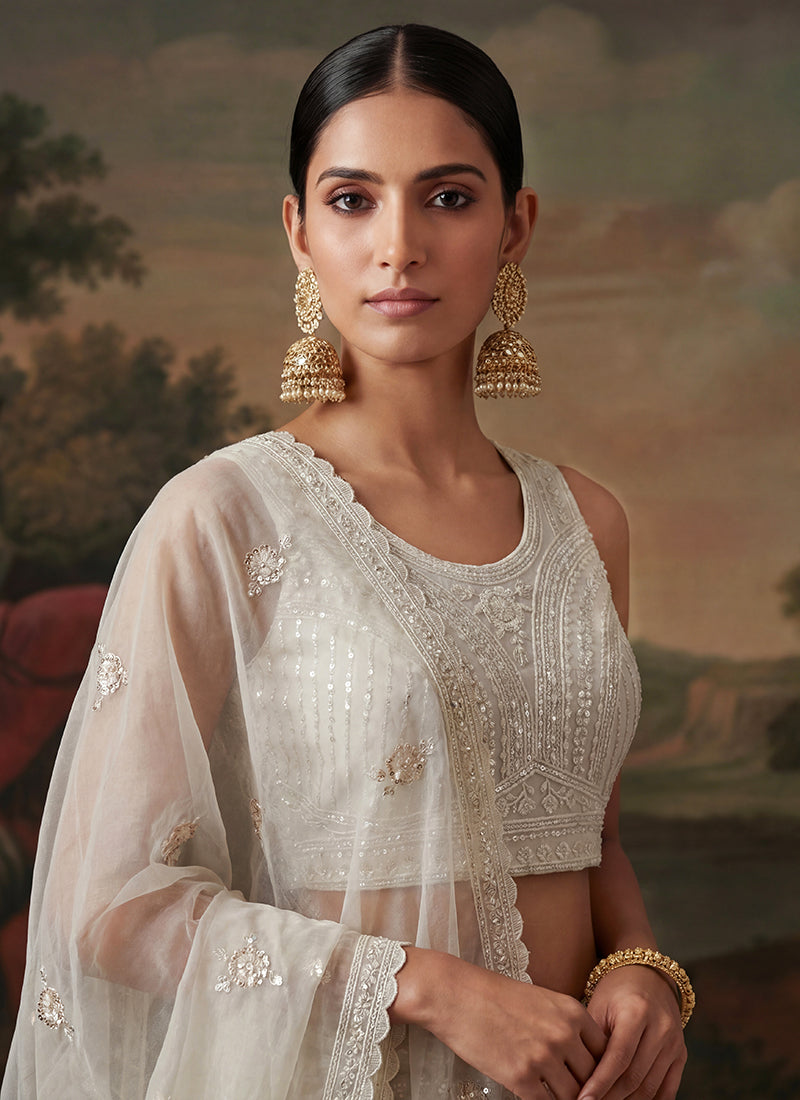 White Net Sequins Work Bridal Wear Lehenga Choli SW377885