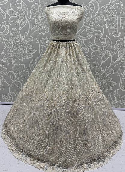 White Net Sequins Work Bridal Wear Lehenga Choli SW377885