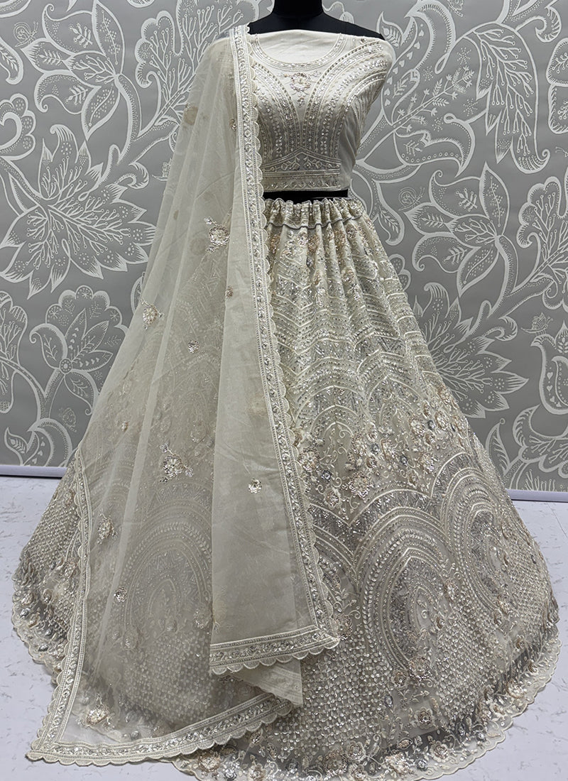 White Net Sequins Work Bridal Wear Lehenga Choli SW377885