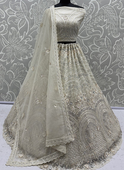 White Net Sequins Work Bridal Wear Lehenga Choli SW377885